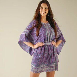 BCBGMaxAzria Bohemian Tunic Dress Kimono Sleeves Navy Blue, Pink & White Size S